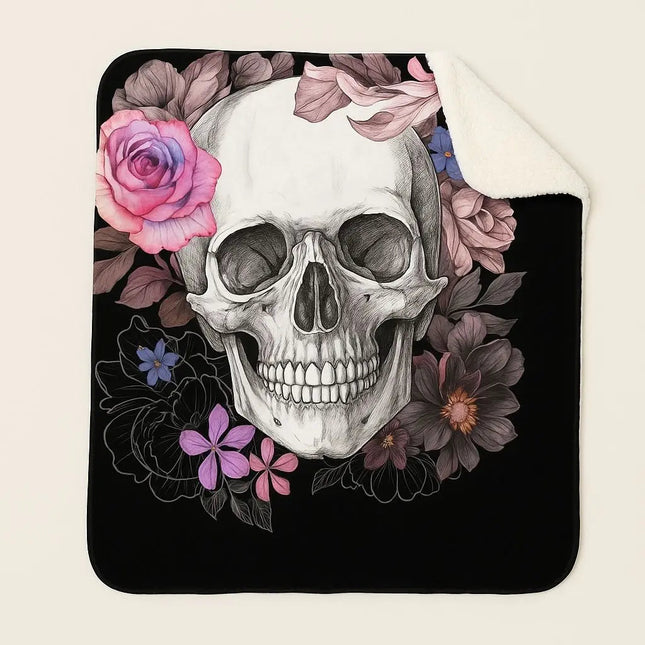 Skull Throw Blanket with Floral Print