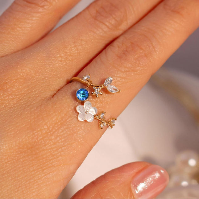 Floral Birthstone Ring | Adjustable Cubic Zirconia Design for Everyday Elegance 0