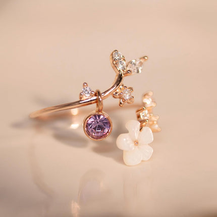 Floral Birthstone Ring | Adjustable Cubic Zirconia Design for Everyday Elegance 2