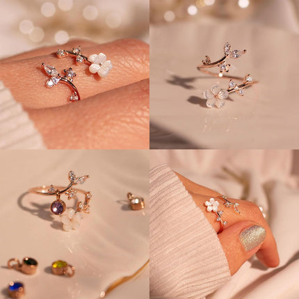 Floral Birthstone Ring | Adjustable Cubic Zirconia Design for Everyday Elegance 3