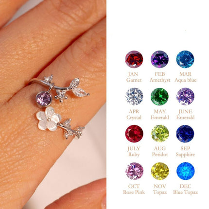 Floral Birthstone Ring | Adjustable Cubic Zirconia Design for Everyday Elegance 5