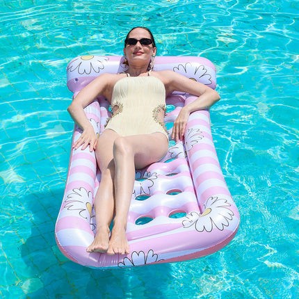Floral Inflatable Lounge Chair | Ergonomic Design for Comfortable Poolside Relaxation 2