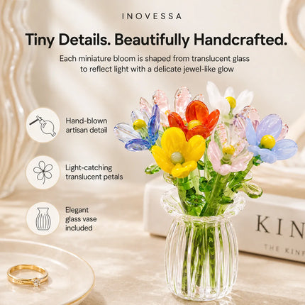 Hand Blown Miniature Glass Flower Set