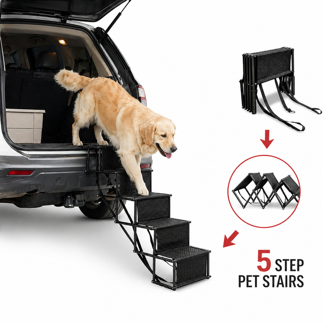Foldable Dog Steps for Car with Non-Slip Surface | 5-Step Design for Easy Vehicle Access 1