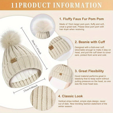 Pom Pom Knit Beanie with Knitted Scarf – image 8
