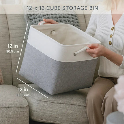 Linen Storage Basket with Rope Handles, Collapsible Storage Bin for Toys and Books – image 4