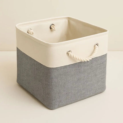 Collapsible Storage Bin for Toys and Books, Linen Storage Basket with Rope Handles, Storage Organizer Bin 12 x 12 Inch