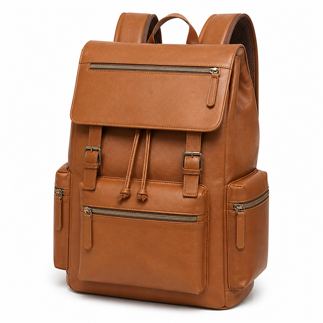 Genuine Leather Backpack | Stylish Laptop Carrier with Padded Straps | Versatile Storage for Work and Travel 0