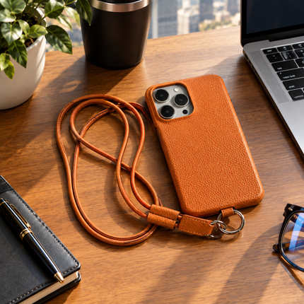 Genuine Leather Phone Case with Crossbody Strap for Stylish Convenience_00