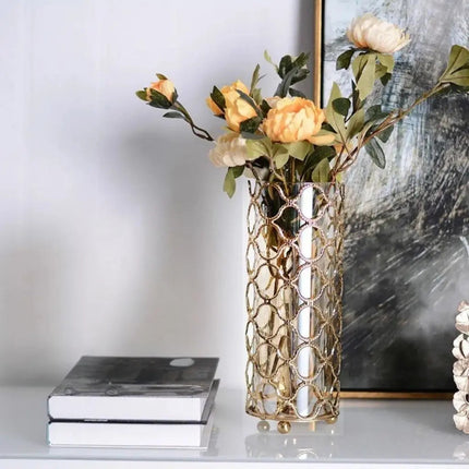 Glass Vase for Flowers with Gold Geometric Frame, Modern Decorative Gold Vase for Home Decor – image 7
