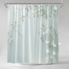 Shower Curtain for Bathroom, Polyester Fabric Shower Curtain with Green Leaf Pattern – image 6