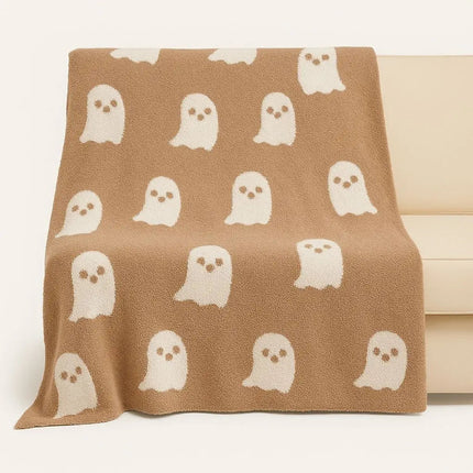 Halloween Ghost Throw Blanket, Knitted Halloween Blanket