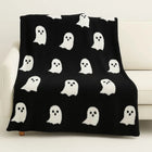 Throw Blanket with Halloween Ghost Print, Knitted Halloween Blanket, Cozy Knit Throw Blanket for Couch, Halloween Decor
