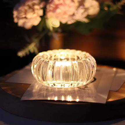 Artful Glass Candle Holder with Rippled Design | Elegant Accent for Intimate Spaces