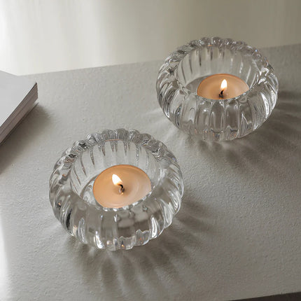 Artful Glass Candle Holder with Rippled Design | Elegant Accent for Intimate Spaces