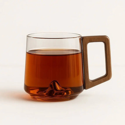 Glass Coffee Mug with Wooden Handle, Borosilicate Glass Coffee Cup for Tea and Juice, Heat Resistant Glass Cups