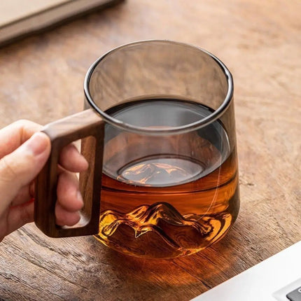 Glass Coffee Mug with Wooden Handle, Heat Resistant Glass Cups – image 4