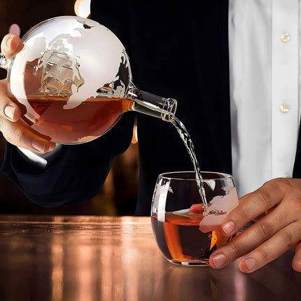 Globe Whiskey Decanter, Wine Decanter with Cork Stopper and Wooden Base – image 6
