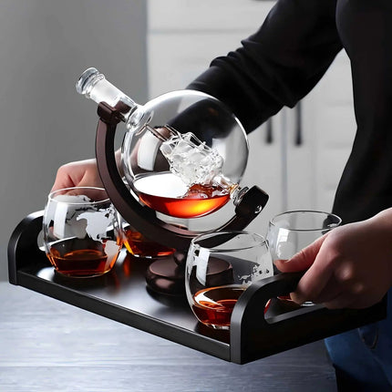 Globe Whiskey Decanter, Wine Decanter with Cork Stopper and Wooden Base – image 4
