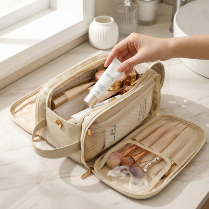 Glossa | Makeup Organizer Box with Waterproof Design & Brush Protectors | Large Capacity Cosmetic Organizer for Travel and Everyday Use 1