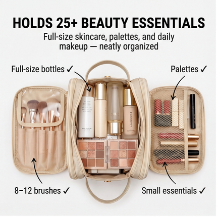 Glossa | Makeup Organizer Box with Waterproof Design & Brush Protectors | Large Capacity Cosmetic Organizer for Travel and Everyday Use 7