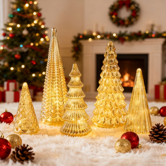 Glowing Christmas Tree Set | Elegant Holiday Decor with Timer & Amber Lights for Cozy Ambiance 1