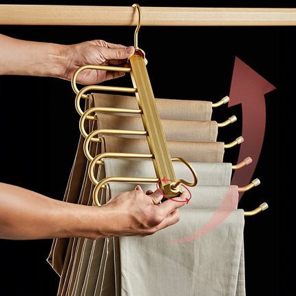 Pants Hangers Space Saving, Gold Metal Clothes Hangers with Rotating Arms for 6 Pants