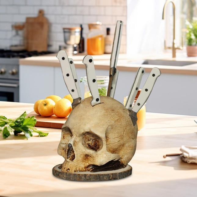 Gothic Culinary | Skull Knife Holder with Hand-Painted Design | Unique Storage Solution for Kitchen Decor 0