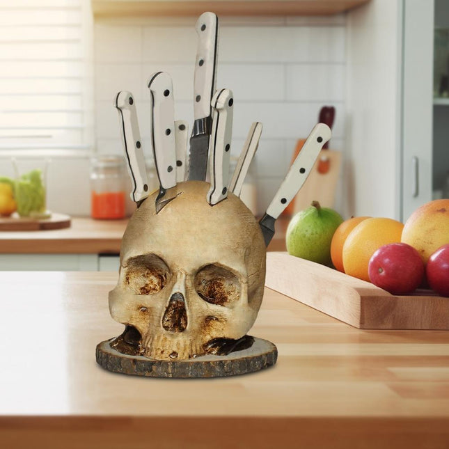 Gothic Culinary | Skull Knife Holder with Hand-Painted Design | Unique Storage Solution for Kitchen Decor 1