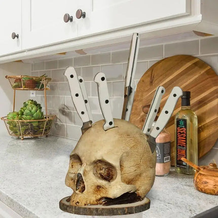 Gothic Culinary | Skull Knife Holder with Hand-Painted Design | Unique Storage Solution for Kitchen Decor 2