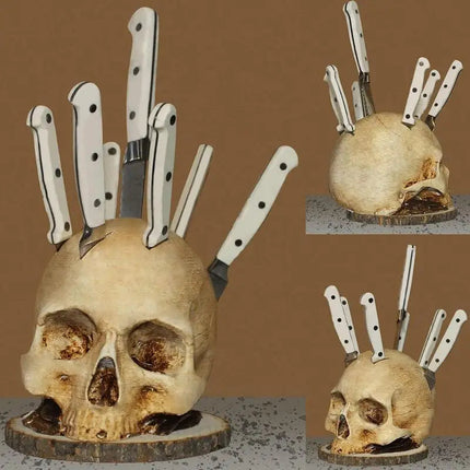 Gothic Culinary | Skull Knife Holder with Hand-Painted Design | Unique Storage Solution for Kitchen Decor 3