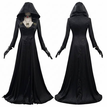 Gothic Vampire Costume | Elegant Black Dress with Hood & Accessories | Perfect for Halloween and Cosplay Events 1