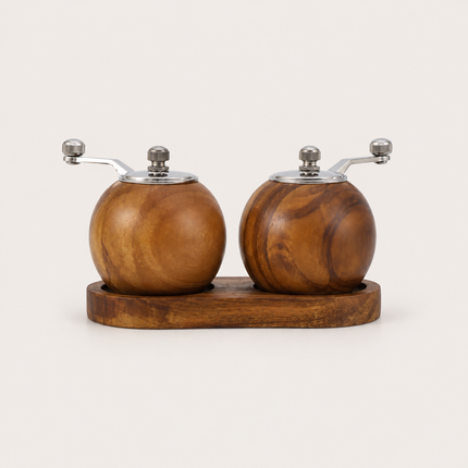 Salt and Pepper Grinder Set, Wooden Salt and Pepper Mills with Tray, Manual Spice Mill for Housewarming Gift