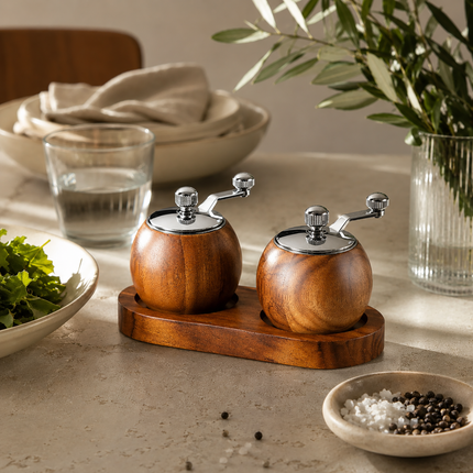 Salt and Pepper Grinder Set, Wooden Salt and Pepper Mills with Tray
