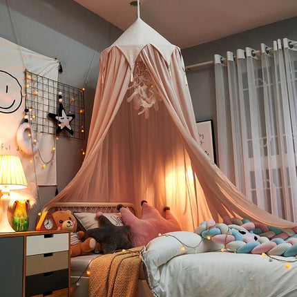 Bedroom Canopy for Kids, Childrens Bed Canopy with Tassels or Frills, Hanging Round Bed Canopy for Sleeping and Playing