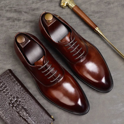 Mens Dress Shoes, Genuine Leather Oxford Shoes, Lace Up Business Shoes for Men with Grip Sole