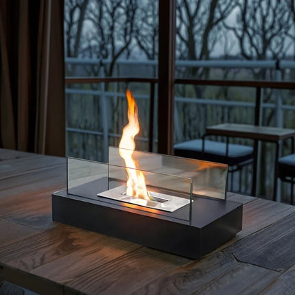 Tabletop Fireplace with Tempered Glass Panels | Elegant Indoor & Outdoor Ambiance for Cozy Gatherings