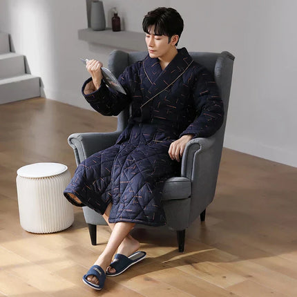 Cotton Bathrobe for Winter, Warm 3 Layer Dressing Gown – image 20