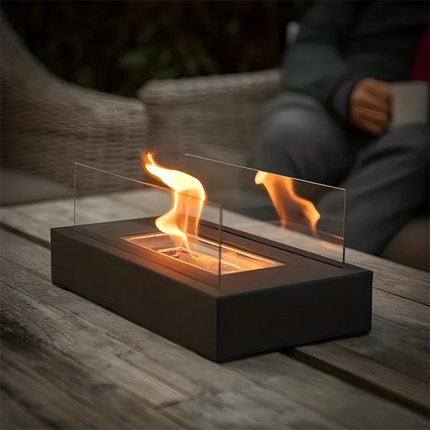 Tabletop Fireplace with Tempered Glass Panels | Elegant Indoor & Outdoor Ambiance for Cozy Gatherings