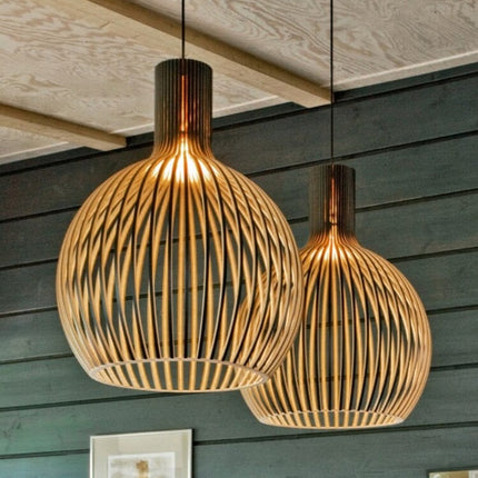 Wood Pendant Light Fixture, Rustic Hanging Lamp with Adjustable Black Cord – image 18