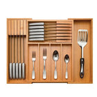 EcoStyle | Bamboo Cutlery Tray Organizer with 7 Compartments | Adjustable Design for Kitchen Drawer Efficiency
