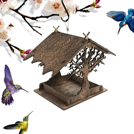 Bird Feeders for Outside, Wooden Bird Feeder with Rustic Treehouse Design – image 5