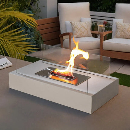 Tabletop Fireplace with Tempered Glass Panels | Elegant Indoor & Outdoor Ambiance for Cozy Gatherings