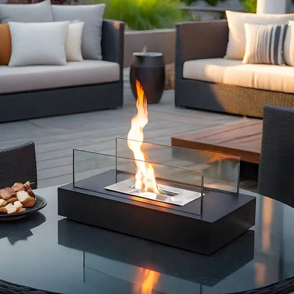 Tabletop Fireplace with Tempered Glass Panels | Elegant Indoor & Outdoor Ambiance for Cozy Gatherings