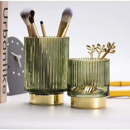 Desk Organizer Cup, Gold Foil Glass Makeup Brush Holder – image 11