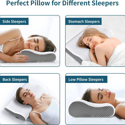 ComfortCloud | Ergonomic Memory Foam Bed Pillow with Cervical Contour | Neck Support for Side, Back & Stomach Sleepers