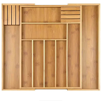 EcoCraft | Bamboo Drawer Organizer with Adjustable Compartments | Space-Saving Storage for Kitchenware and Knives