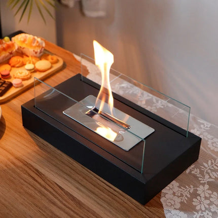 Tabletop Fireplace with Tempered Glass Panels | Elegant Indoor & Outdoor Ambiance for Cozy Gatherings
