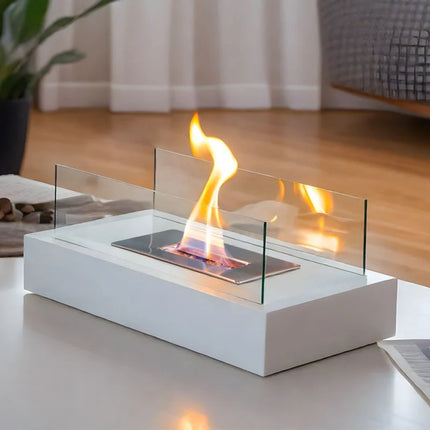 Tabletop Fireplace with Tempered Glass Panels | Elegant Indoor & Outdoor Ambiance for Cozy Gatherings