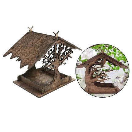 Bird Feeders for Outside, Wooden Bird Feeder with Rustic Treehouse Design